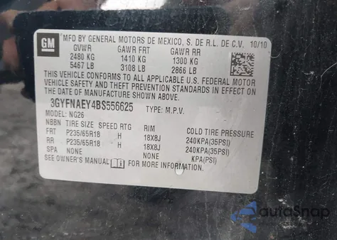 2011 Cadillac Srx Luxury Collection from USA, damaged, VIN 3GYFNAEY4BS556625